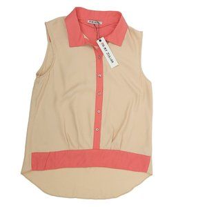 Oh My Julian Top Womens Size M Pullover Button Front Sleeveless Taupe Coral New